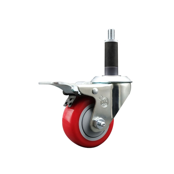 3'' Red Poly Swivel 1'' Expanding Stem Caster Total Lock Brake